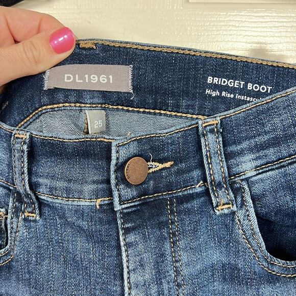 DL1961 Bridget Boot High Rise Instasculpt Raw Hem Crop Blue Jean Capsule - Picture 2 of 6